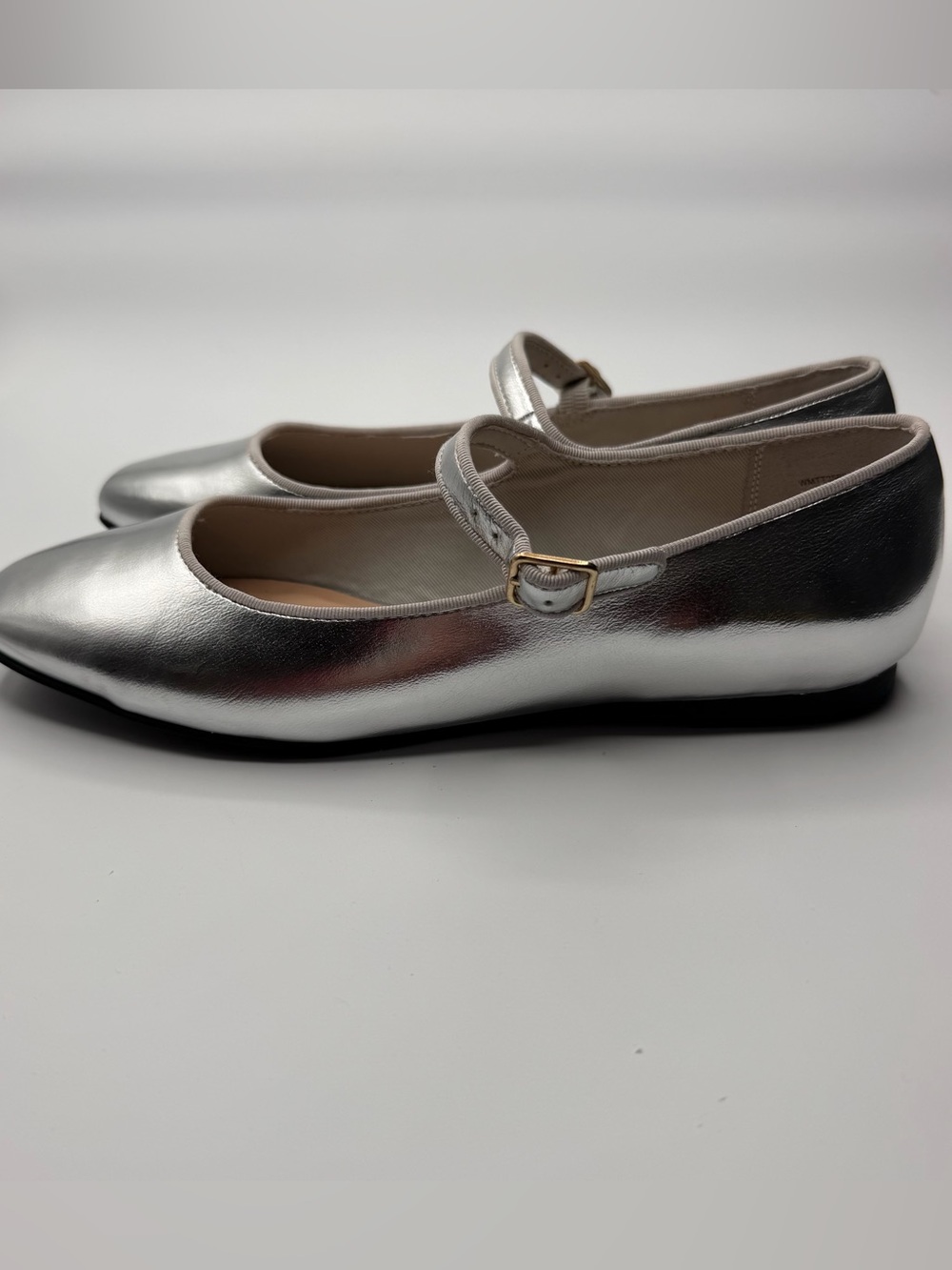 Time and Tru Metallic Silver Mary Jane Flats with Buckle Detail